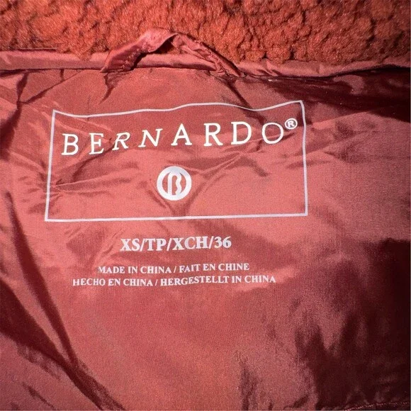 Bernardo Womens XS Rust Brown Criss Cross Hooded Puffer Jacket Fleece Lined Hood - Picture 8 of 11